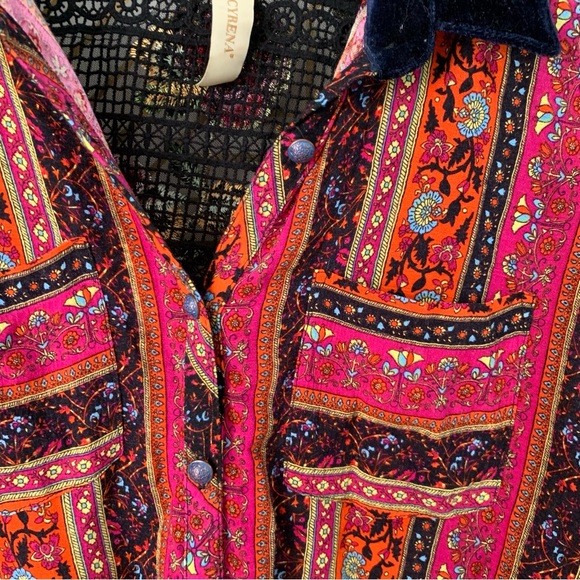 Anthropologie Cyrena Velvet Floral Embroidered Long Sleeve Tunic Boho bohemian M - Picture 4 of 10